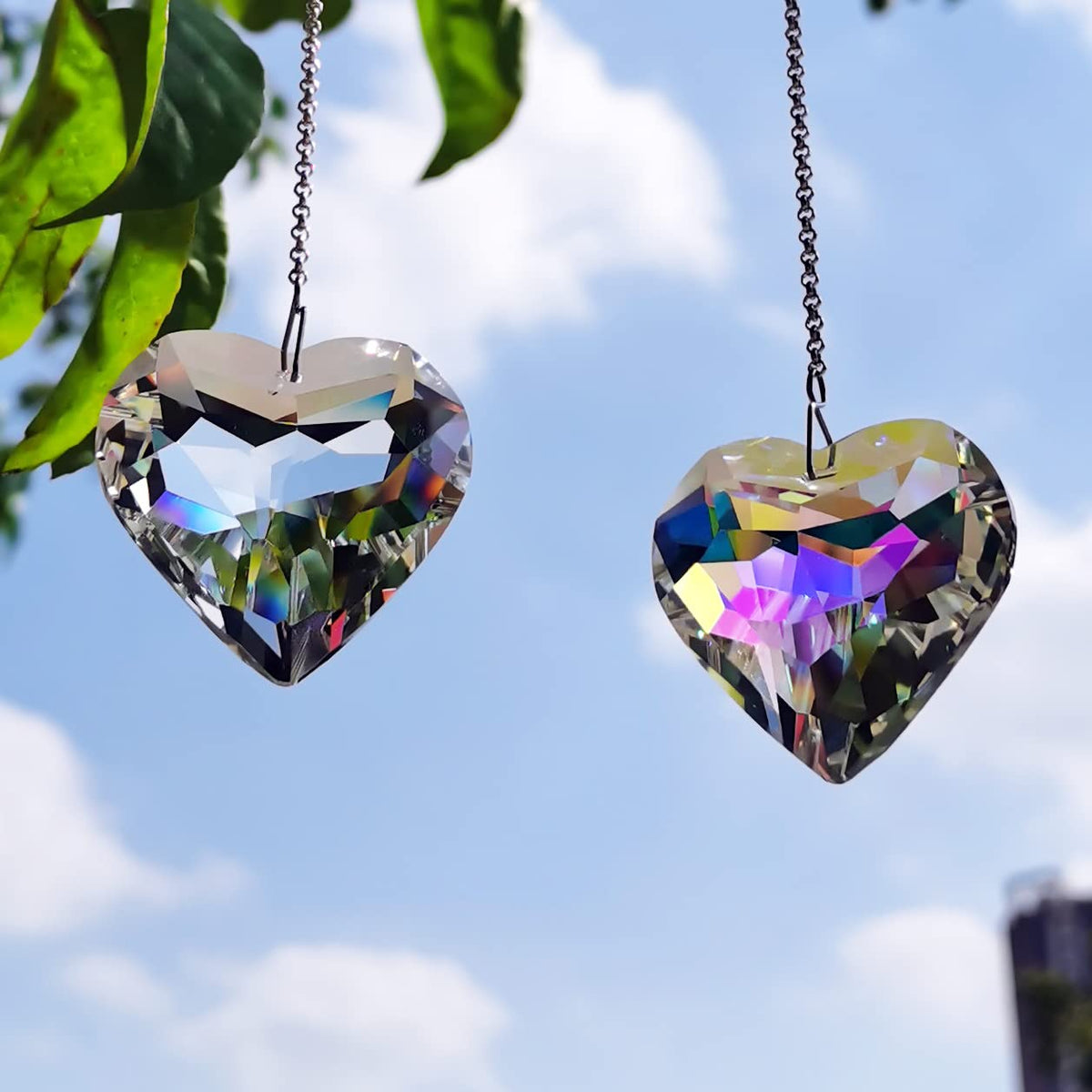 Stino glass prism suncatcher with hook ready to hang in a window