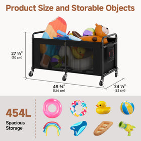 StorageWorks pool toy storage bin with side pockets holds goggles and caps within reach