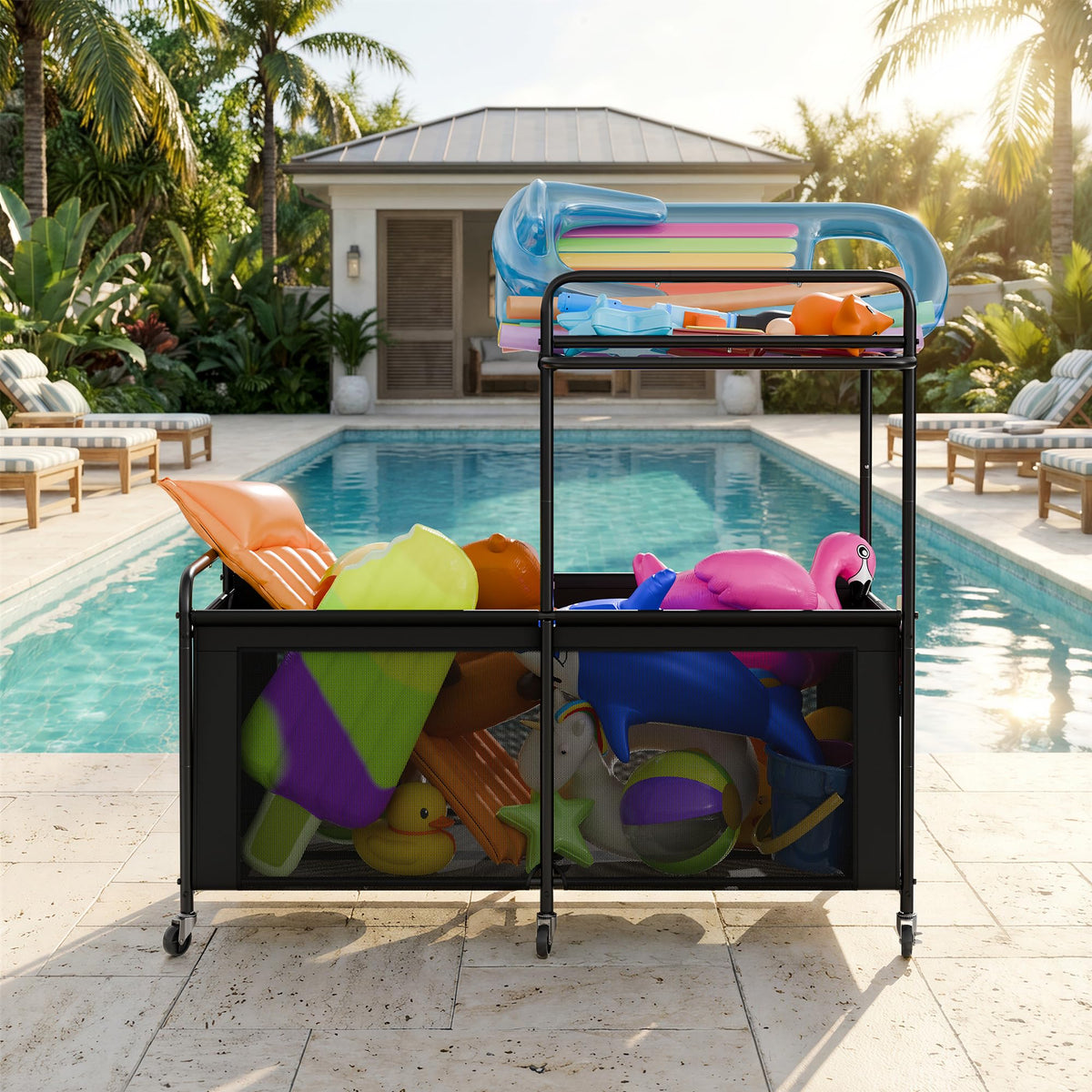 StorageWorks side pouch keeps goggles and sunscreen organized at the pool