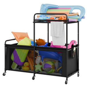 StorageWorks two-tier pool storage cart front view showing durable organization for floats and toys