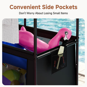 StorageWorks upper tier hanging items demonstrates extra storage for surfboards and gear
