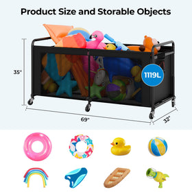 StorageWorks mesh pool toy bin provides easy air ventilation for drying gear.