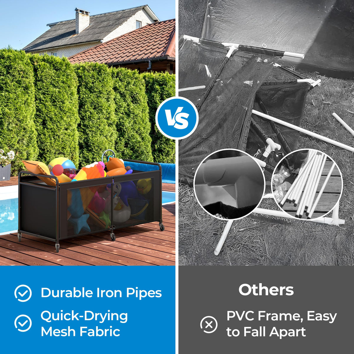 StorageWorks wheeled pool organizer moves quietly for quick reshuffling.