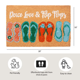 Storm Stopper peace love flip flops mat resists fading in all seasons.