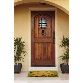 Storm Stopper sunflowers doormat close-up shows natural coconut fiber texture and durability.