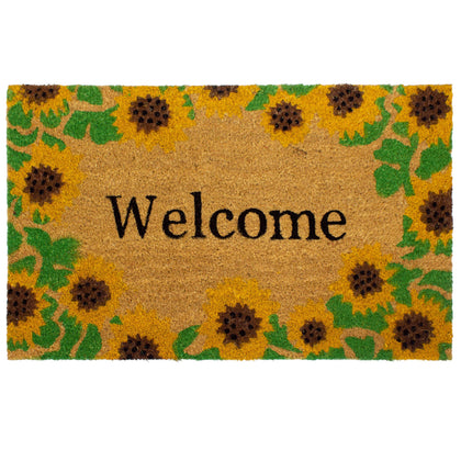 Storm Stopper sunflowers doormat at doorway with vibrant color and inviting entrance.