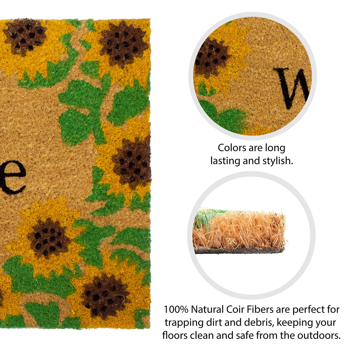 Storm Stopper sunflowers doormat packaging and care instructions for quick setup.