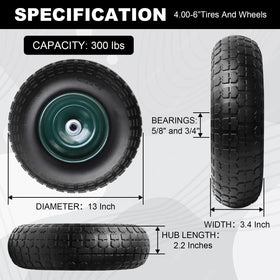 Storystore 13-inch wheelbarrow tire shown for smooth, maintenance-free transport.