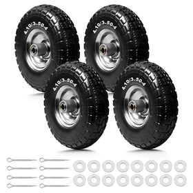 Storystore 4-pack 410-350-4 tire and wheel with solid rubber for flat-free performance.