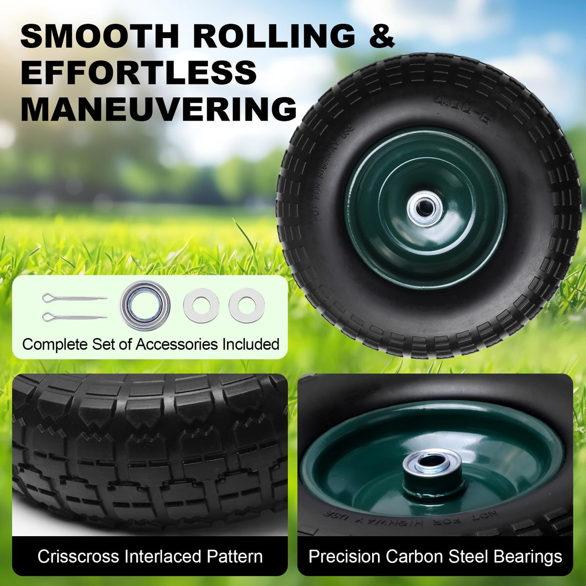 Storystore corrosion-resistant green hub supports durable use on rough surfaces.