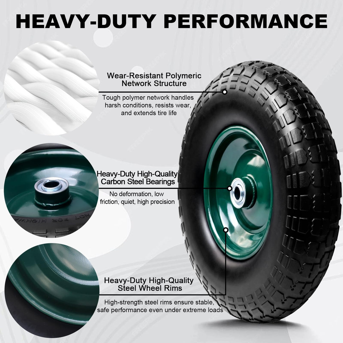 Storystore wear-resistant rubber with corrosion-resistant hub for lasting performance.