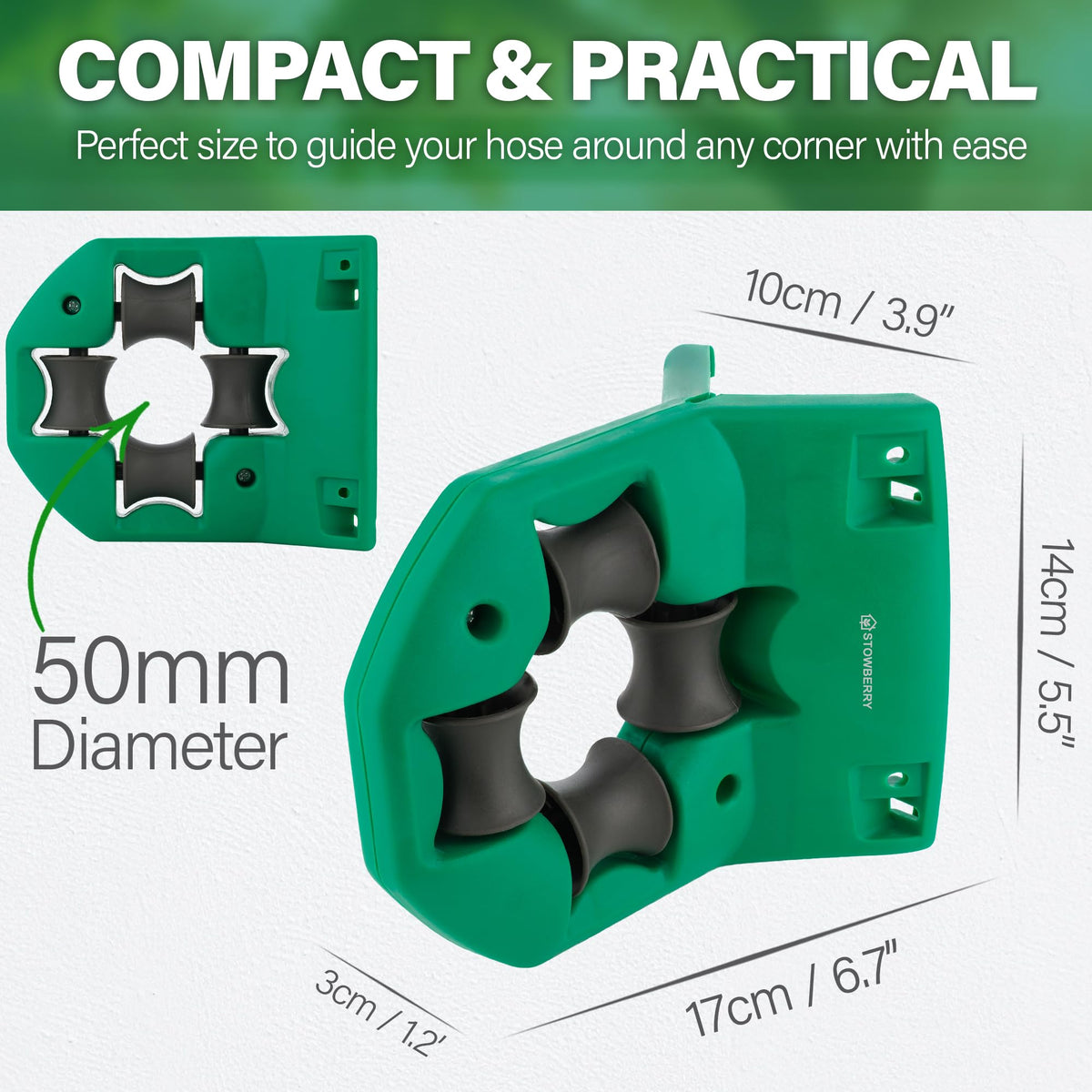STOWBERRY Garden Hose Guide Wall Edges guides hoses along walls for smooth movement.