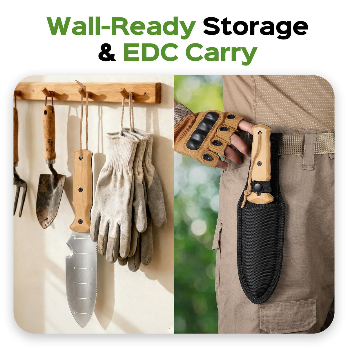 STRFOG garden knife features hanging hole for convenient storage.