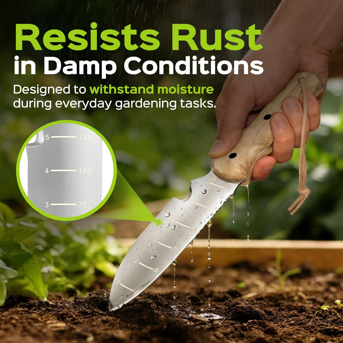 STRFOG trowel serrated edge cuts thick roots and tough soil.