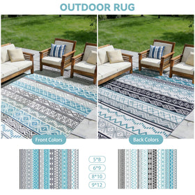 Strickland Home reversible outdoor rug with dual patterns for patio or camp.