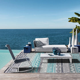 Strickland Home stain-resistant outdoor carpet, easy to rinse and quick-drying.