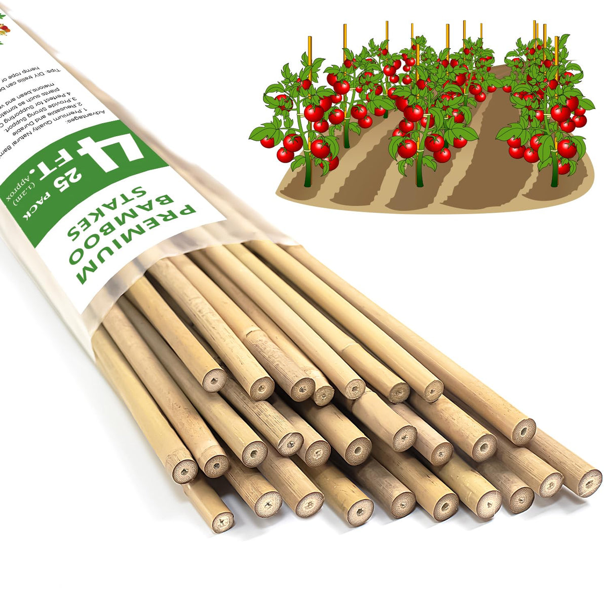 Stroller plant stakes 4ft natural bamboo for outdoor plant support.