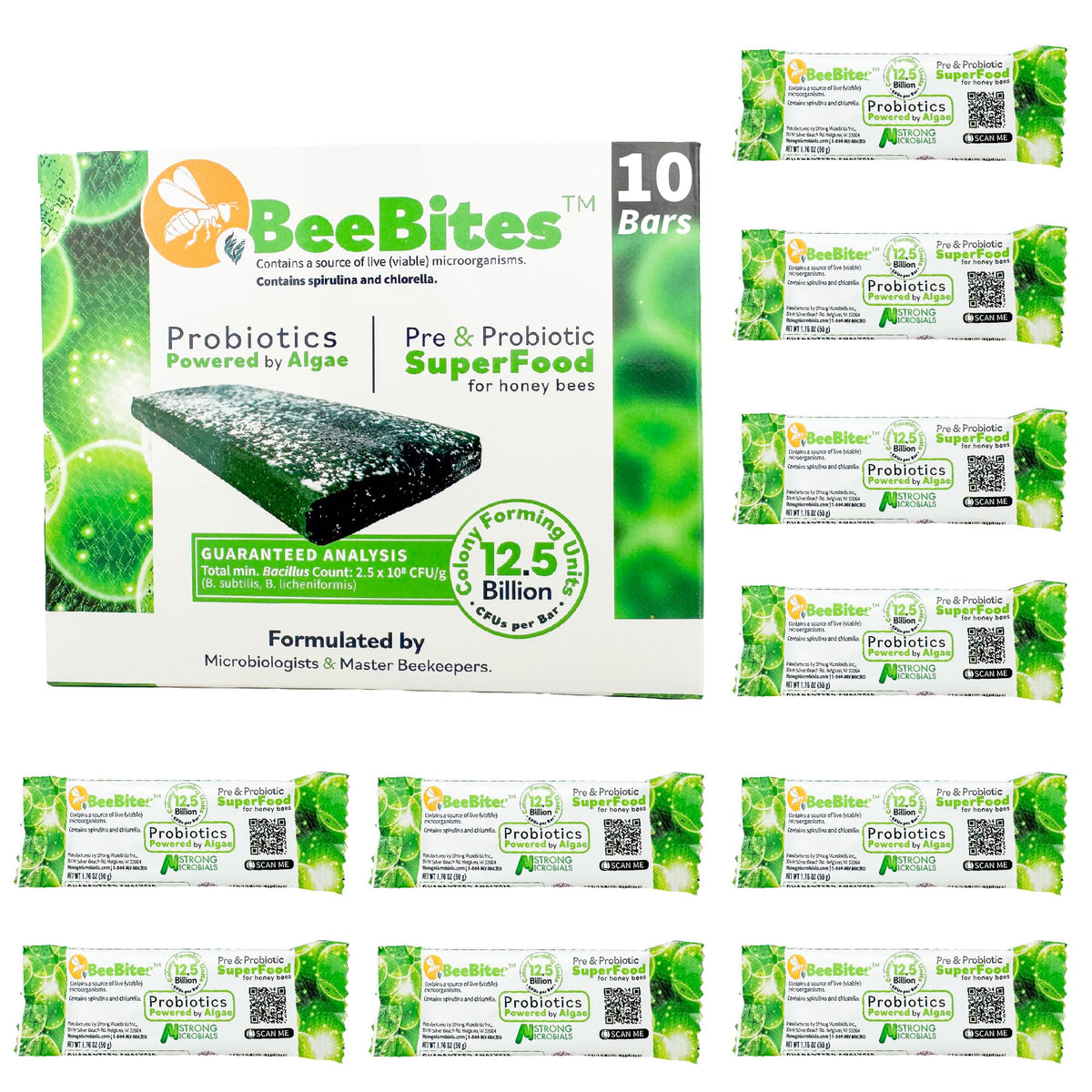 STRONG MICROBIALS BeeBites honeybee bar on a hive frame supports hive vitality.