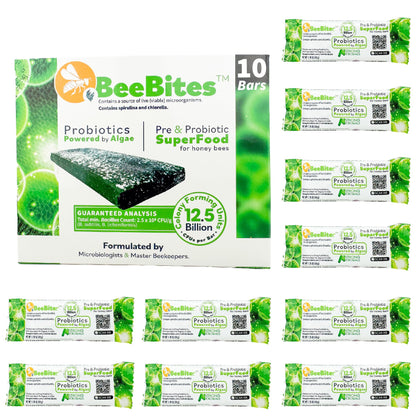STRONG MICROBIALS BeeBites honeybee bar on a hive frame supports hive vitality.