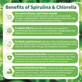 STRONG MICROBIALS BeeBites spirulina-chlorella bars highlight nutrient-rich formula for bee energy.