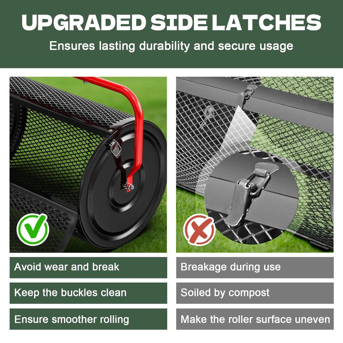 Sturdon peat moss spreader diamond mesh detail highlights durability and precise flow