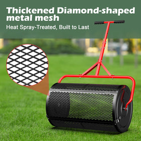 Sturdon peat moss spreader T-handle adjustment demonstrates comfortable grip during spreading