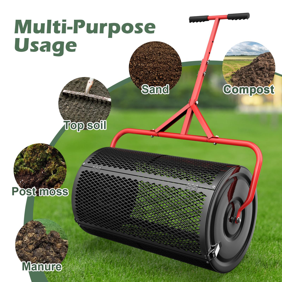 Sturdon peat moss spreader thermal spray finish protects metal for long-lasting use