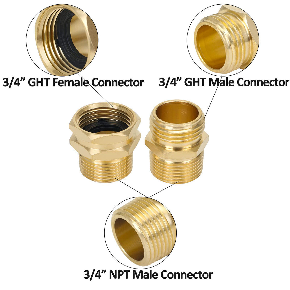 STYDDI brass adapter with washers included for leak prevention.