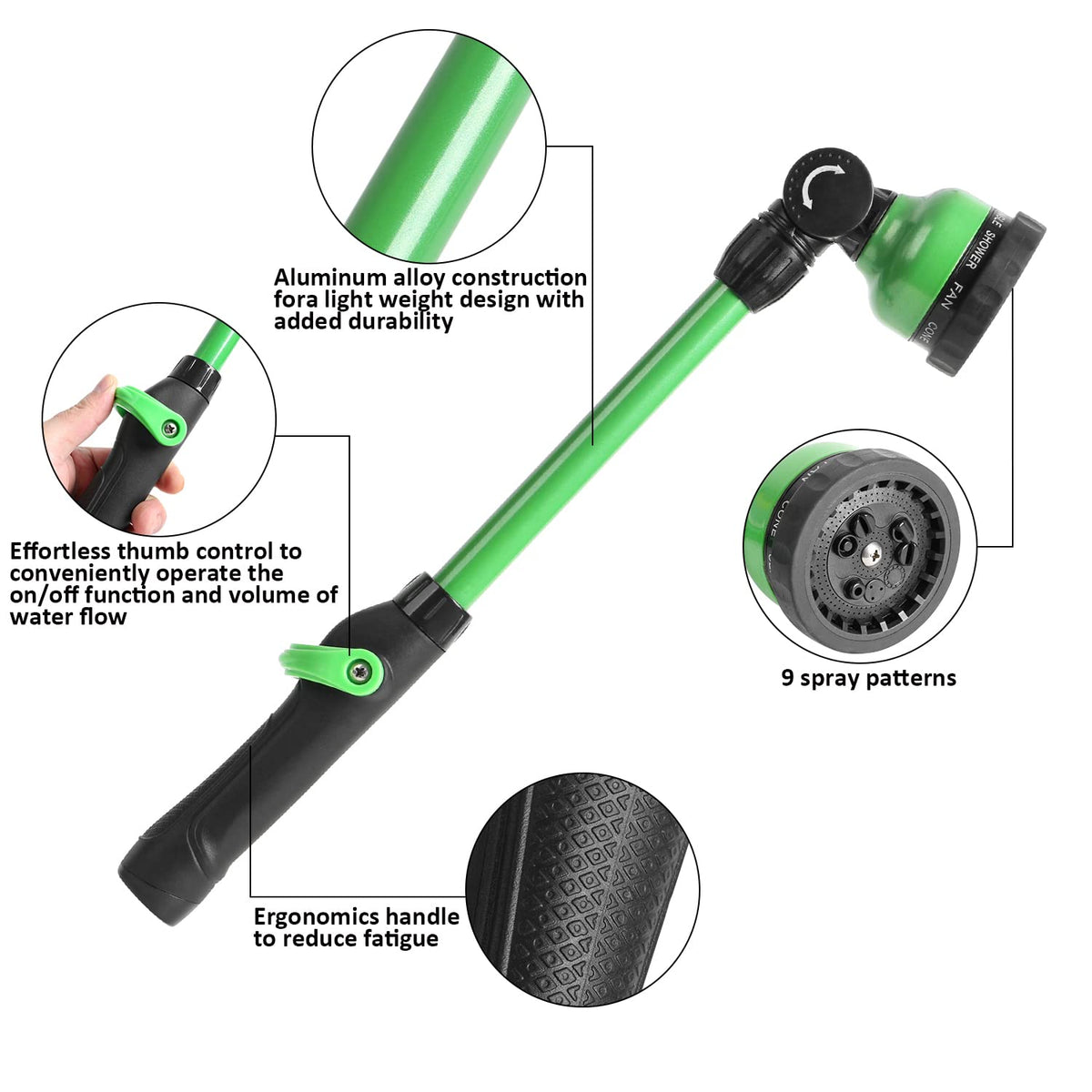 180-degree rotating head enables precise watering angles