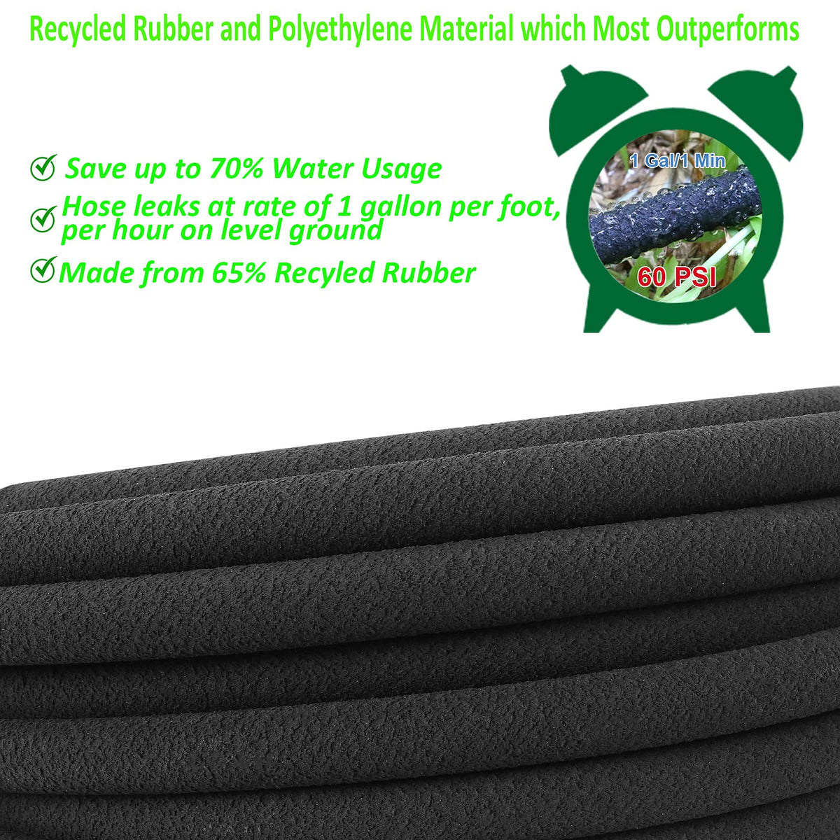 STYDDI soaker hose extended along garden rows for wide coverage