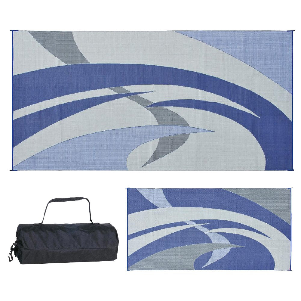 Stylish Camping 159183 reversible mat in blue-grey for outdoor patios and beaches