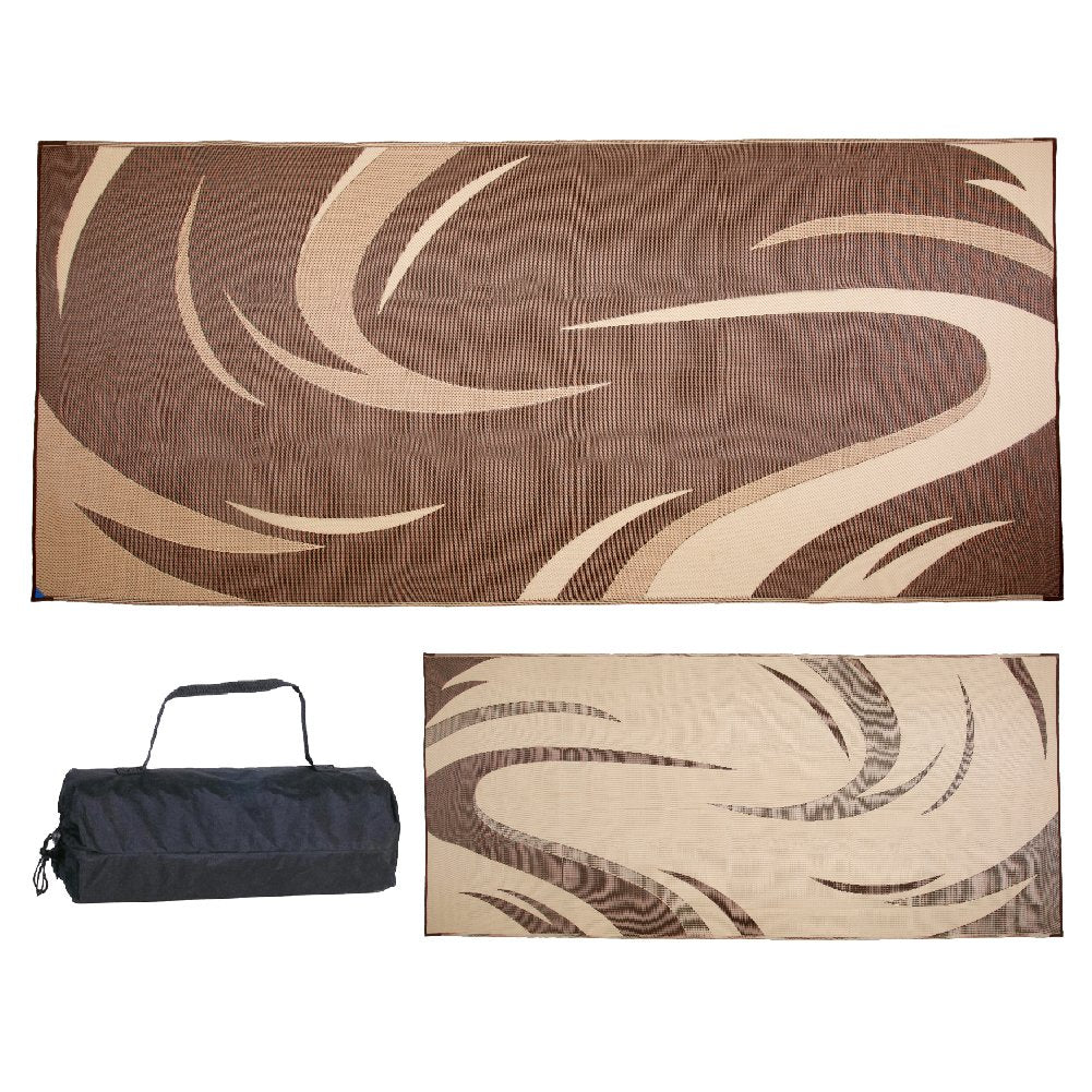 Stylish Camping SD8187 graphic swish mat on patio, protects grass and adds color