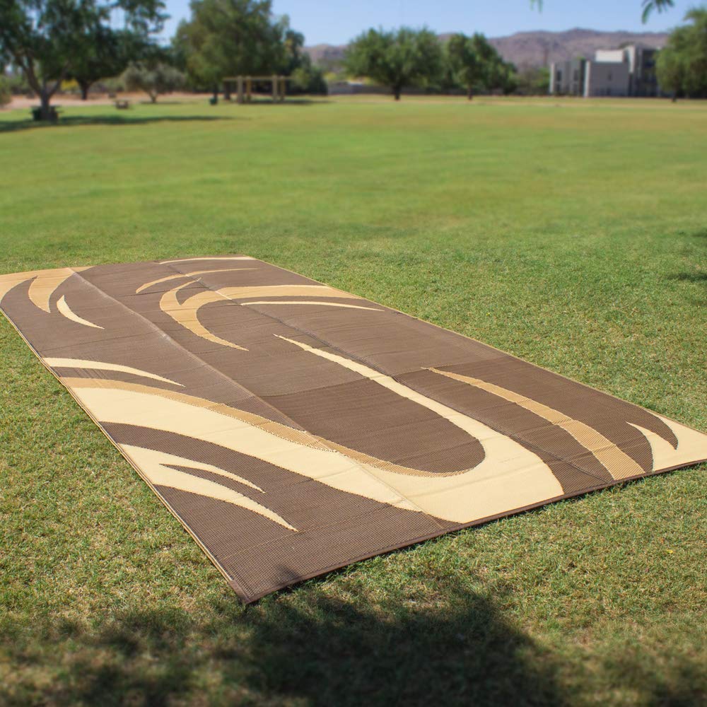 SD8187 reversible patio mat in brown-tan tones for versatile outdoor styling