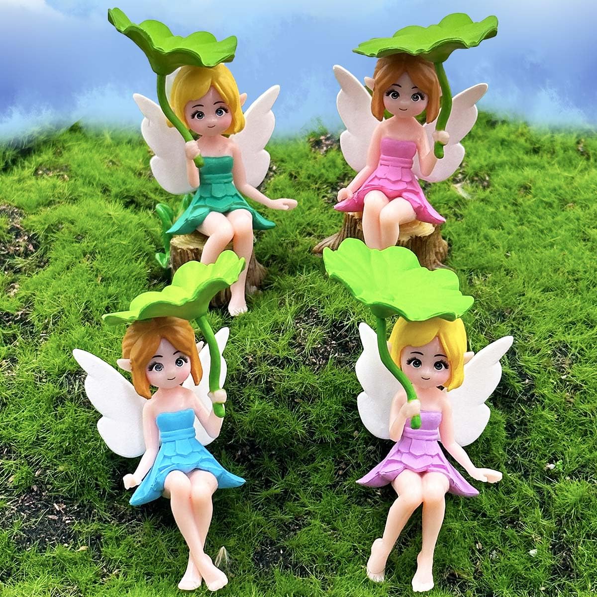 Suartus lotus leaf fairy figurine for fairy gardens and decor