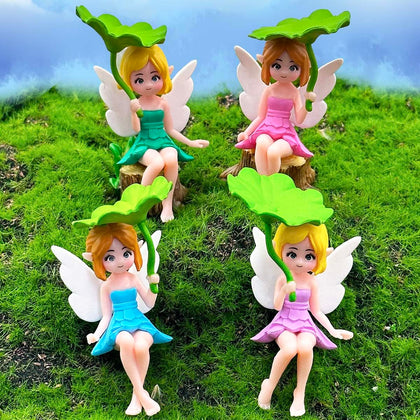 Suartus lotus leaf fairy figurine for fairy gardens and decor