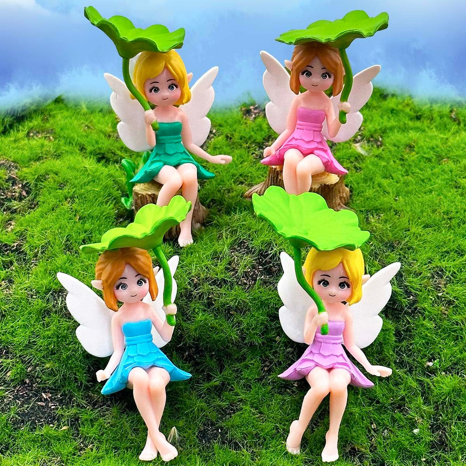 Suartus lotus leaf fairy figurine for fairy gardens and decor