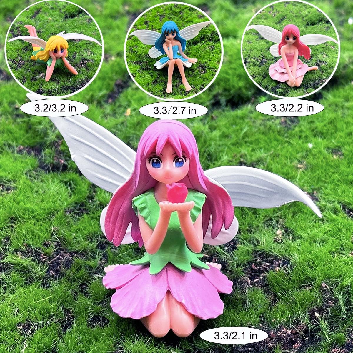 Suartus green dress fairy figurine accentuates moss landscapes and crafts.