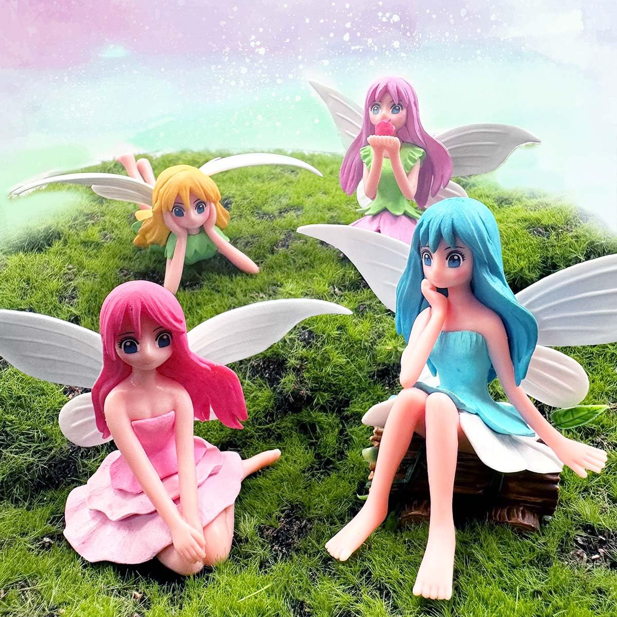 Suartus purple dress fairy figurine for fairy gardens and micro landscapes.