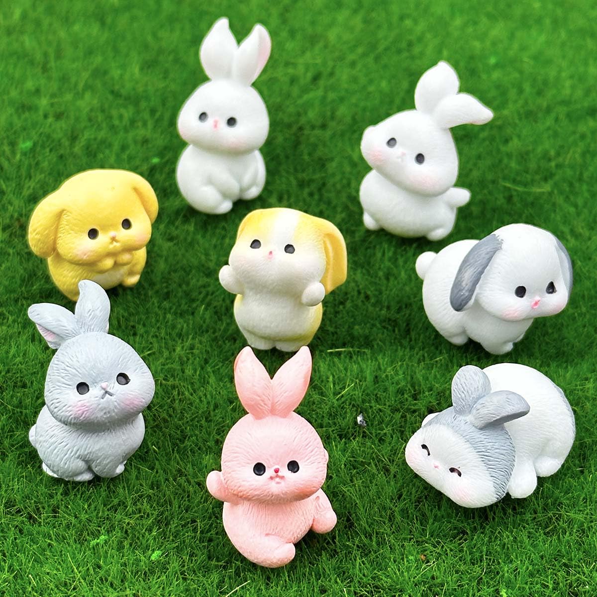Suartus resin bunny miniatures in varied poses for fairy gardens and crafts