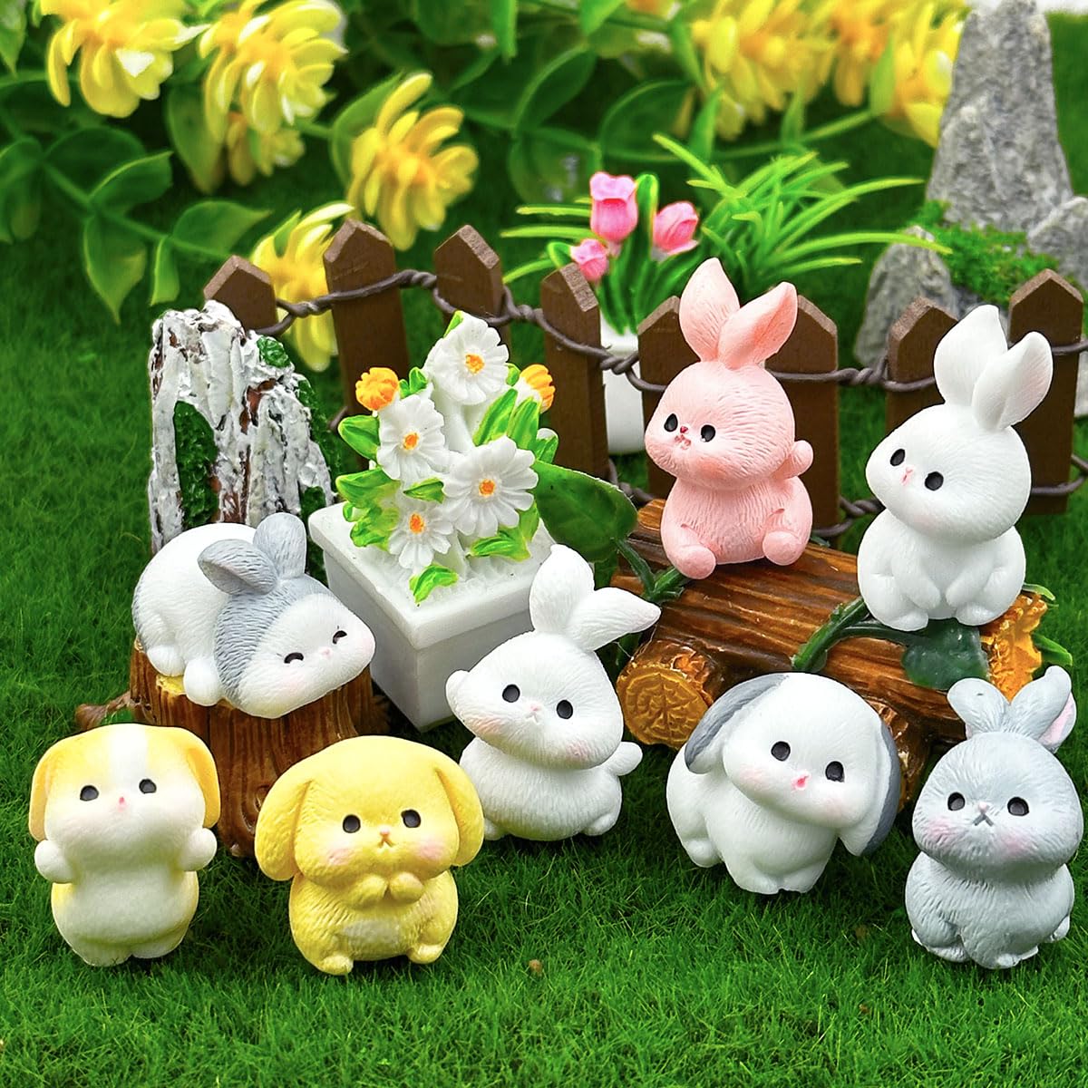 Suartus spring decor bunny figurines brighten displays and Easter egg hunts