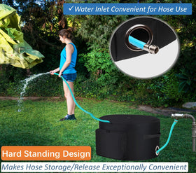 Sublimei hose bag showing built-in pockets for gardening tools.