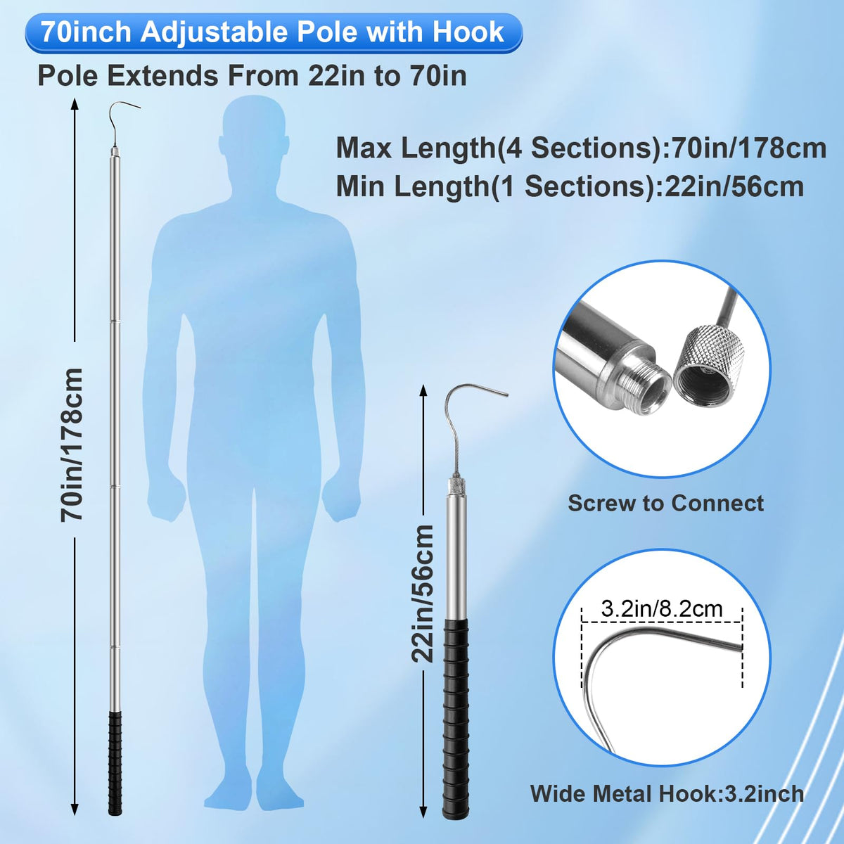 SucculentLovers four-section pole length enables flexible reach in deep pools.