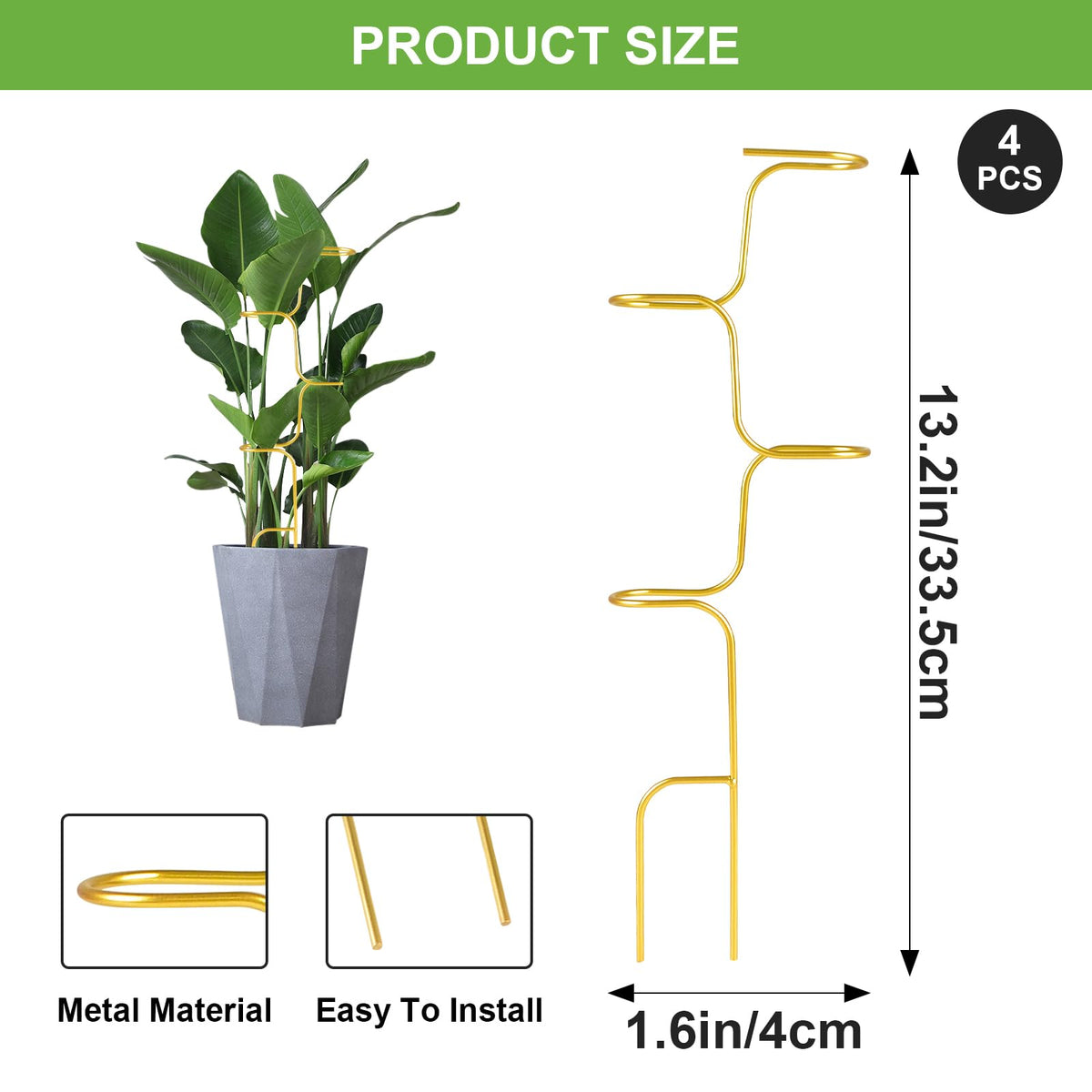 succulentlovers Indoor plant trellis 4pcs provides steady support for climbing plants.