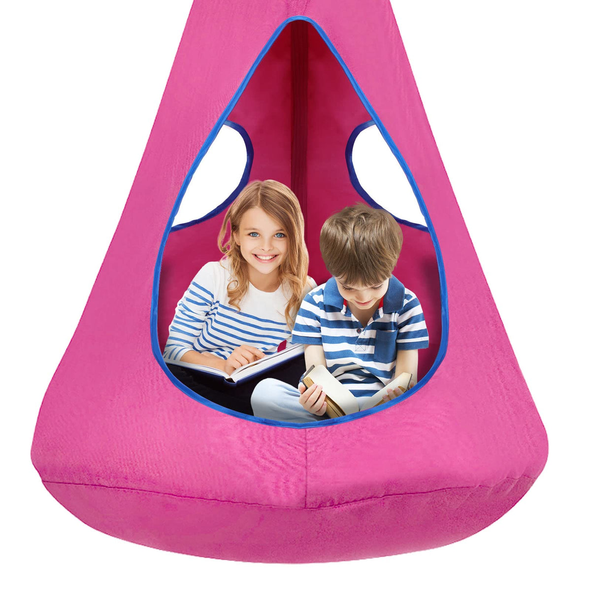 SUCHDECO Kids Nest Swing Chair outer view with durable pink fabric for outdoor use