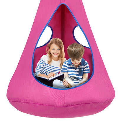 SUCHDECO Kids Nest Swing Chair outer view with durable pink fabric for outdoor use