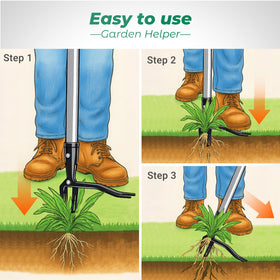 Lever action in use for easy weed removal in a yard