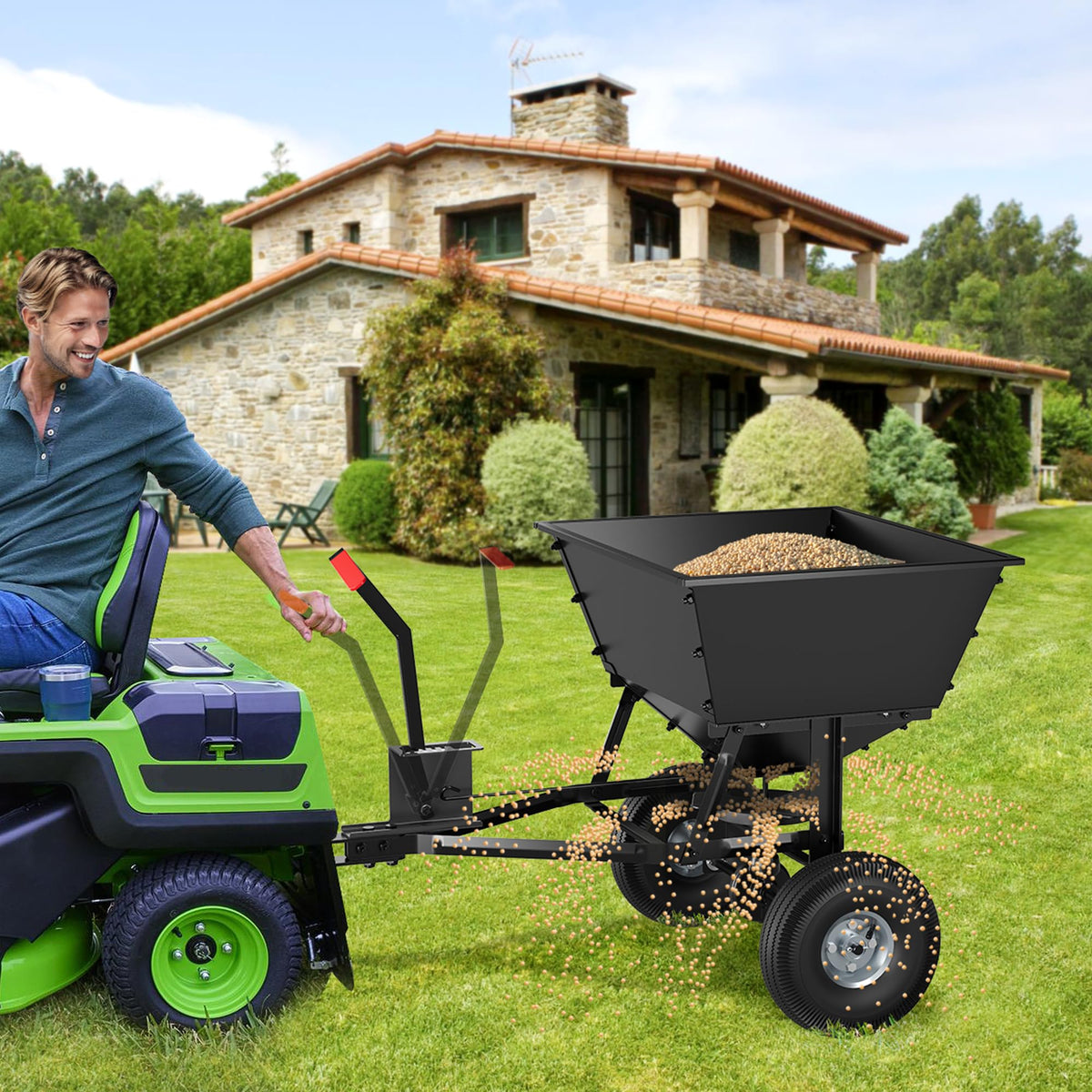 Suchtale flow-control-lever provides precise on-seat adjustment for even application.