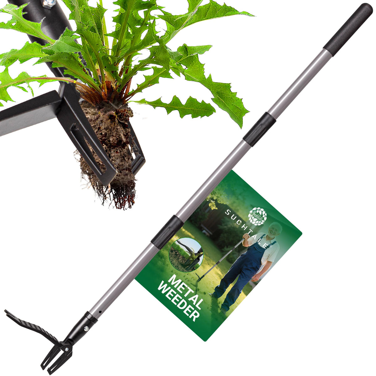 Suchtale metal weeder in action with pinch claw removing weeds at the root