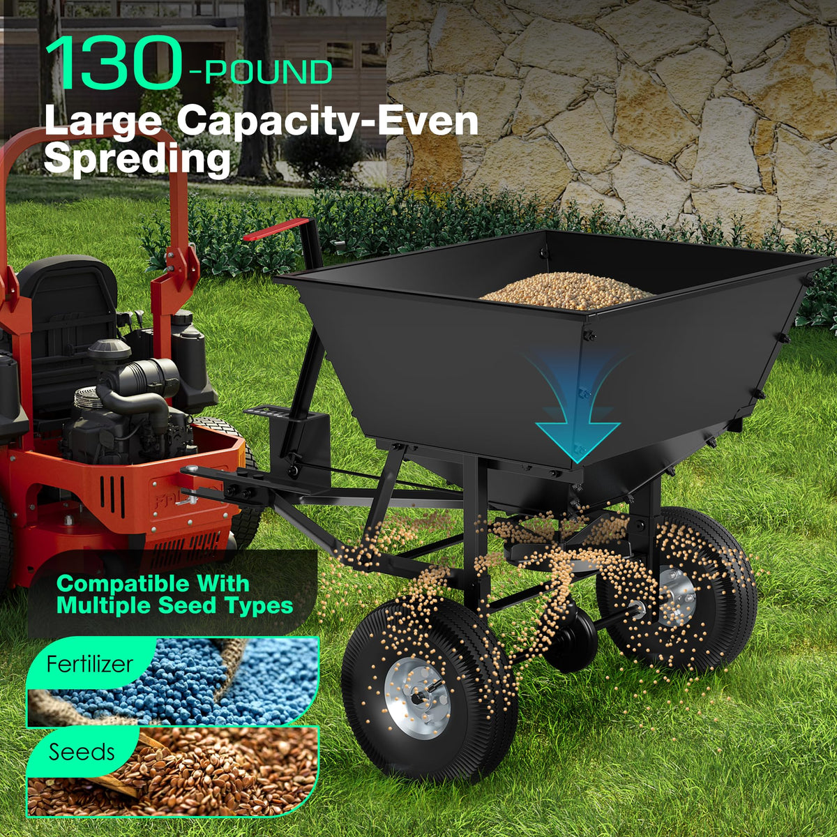 Suchtale trailer-seeder-attachment adds versatility for lawn and garden tasks.