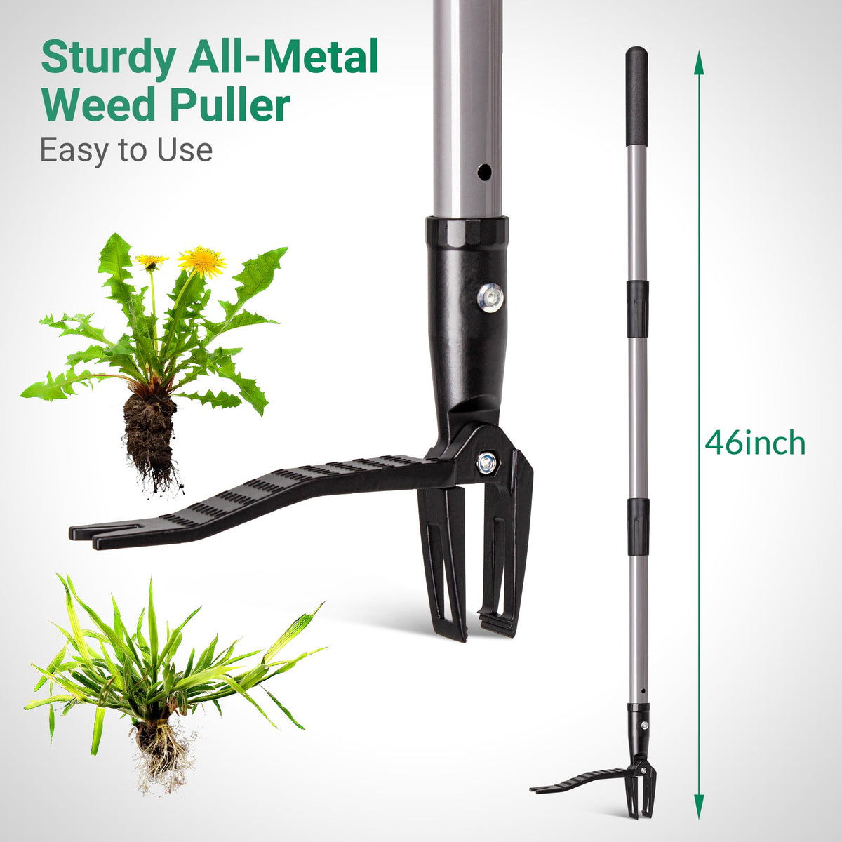 Long-handle weed puller enabling standing operation for easier weeding